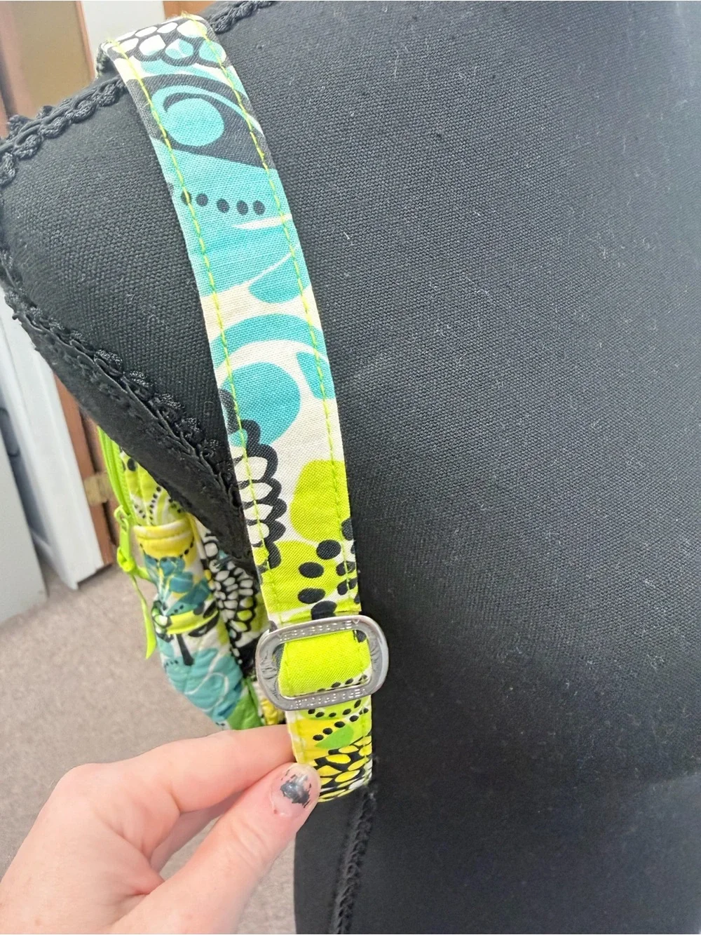 Vera Bradley Quilted Floral Mini Backpack in Lime, Aqua and Black